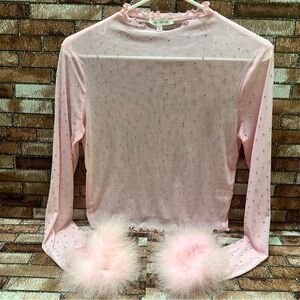 Bear Dance Long sleeve top pink rose with Rhinestones size L